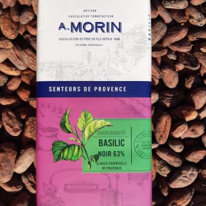Tablette de chocolat noir à l’huile essentielle Basilic 63% 100g