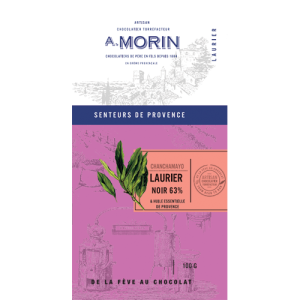 Tablette de chocolat noir à l’huile essentielle Laurier 63% 100g