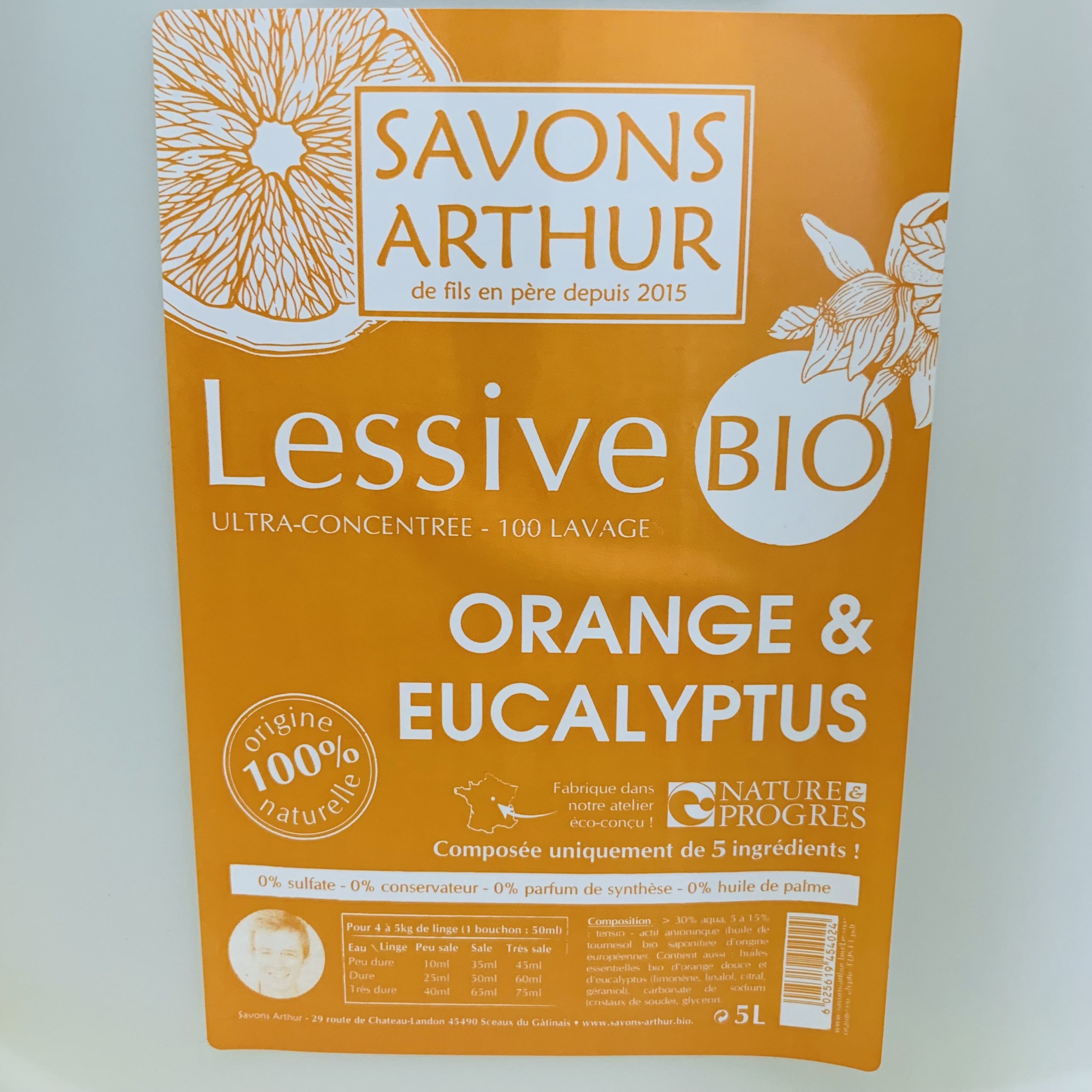 Lessive bio Orange Eucalyptus ultra concentrée – Savons Arthur